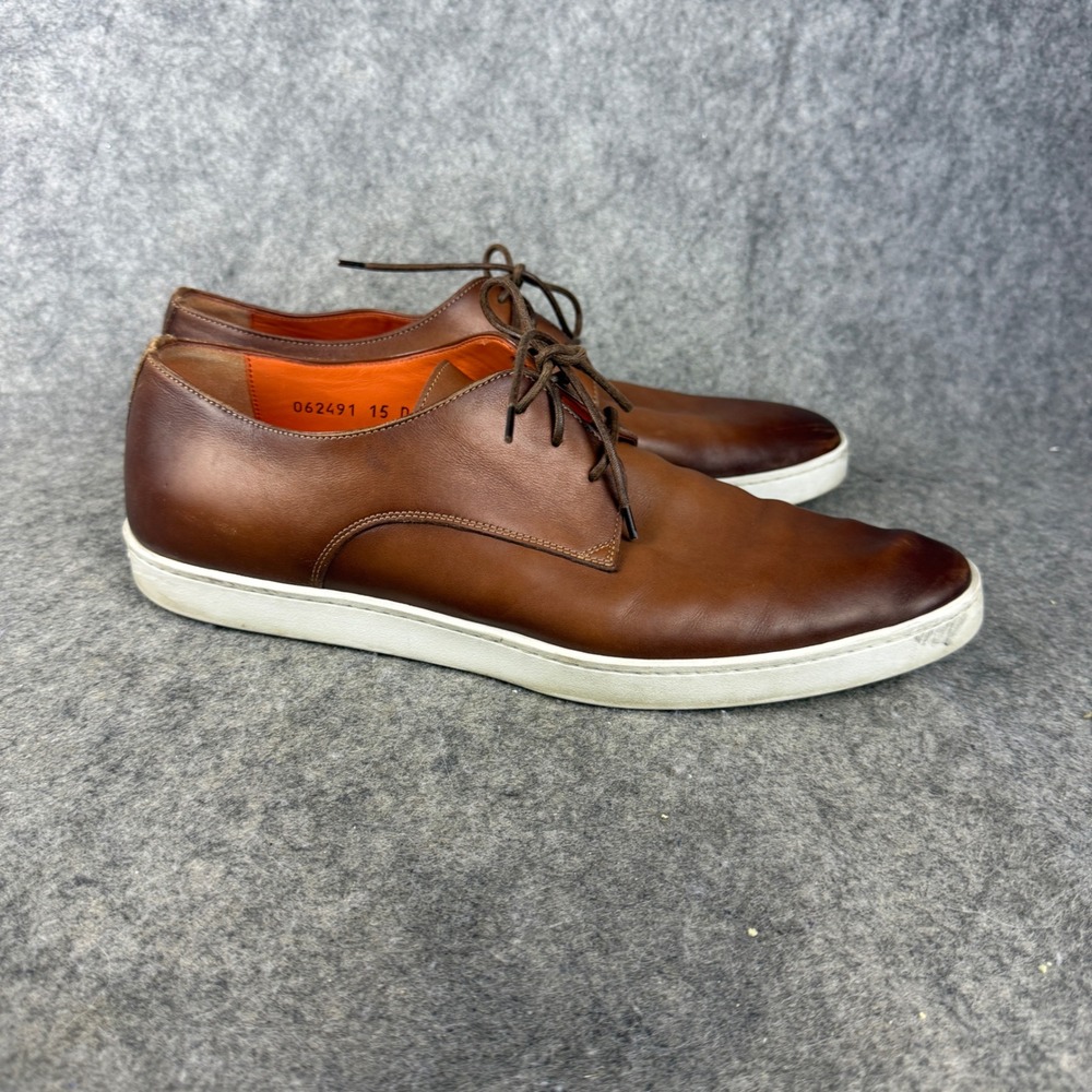 Santoni Mens Brown Leather Low Top Sneakers Lace Up Derby Shoes 062491 Size 11 D